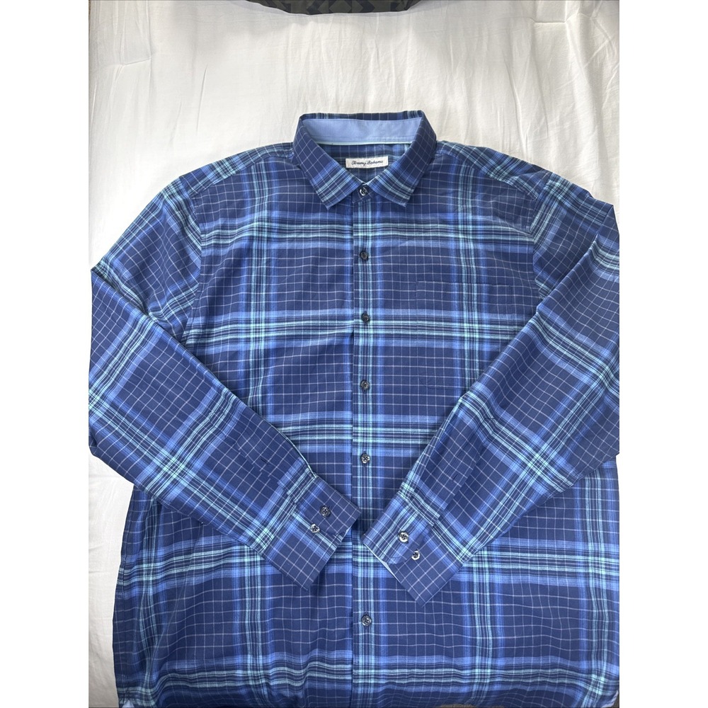 Tommy Bahama Long Sleeve LAZLO‎ MONTLAKE Silk Blend Shirt XL Blue Plaid NWOT